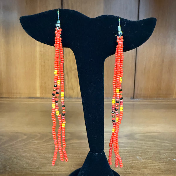 Long White Beaded Dangle Earrings – 4” Skinny Statement Earrings