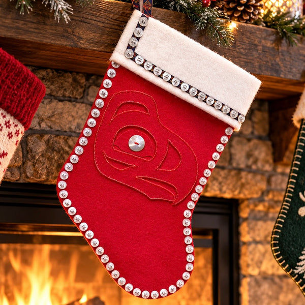 Alaska Native Raven Hand-Beaded Christmas Stocking – Handmade Alaska Holiday Décor