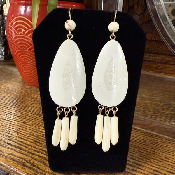 Fossil Ivory Earrings - Tear Drop with fringe