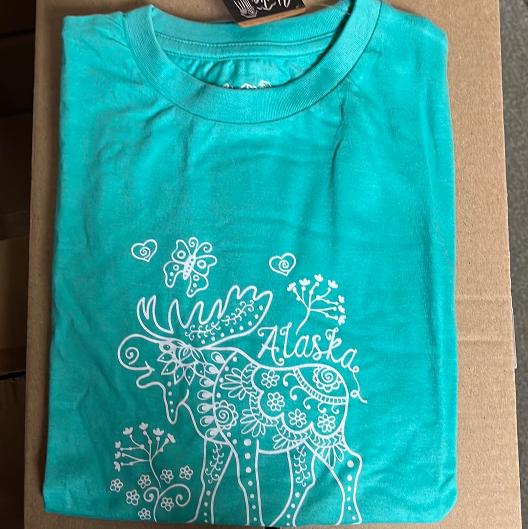 Youth T-shirt, funky, moose, Heather seafoam