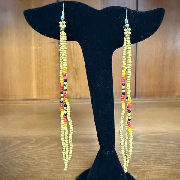 Long White Beaded Dangle Earrings – 4” Skinny Statement Earrings