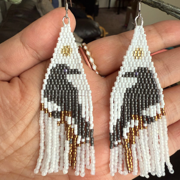 Beaded Raven Earrings Silver Moon