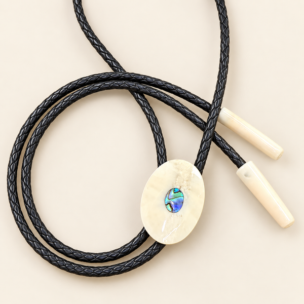 Fossil Walrus Ivory Bolo with Abalone