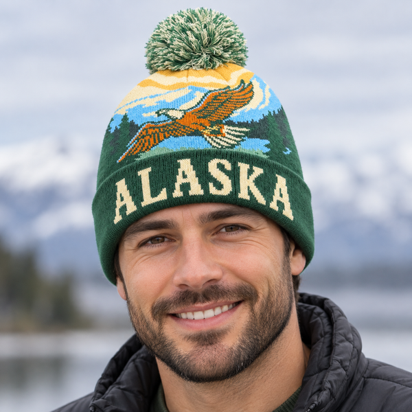 Alaska Wildlife Knit Beanie with Foldover Cuff - Bear