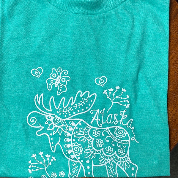 Youth T-shirt, funky, moose, Heather seafoam