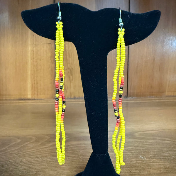 Long White Beaded Dangle Earrings – 4” Skinny Statement Earrings