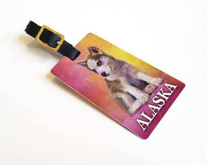 Alaska Husky Puppies Luggage Tag with Sled Dogs