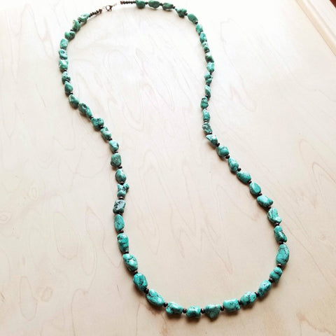 Chunky Turquoise and Wood Beaded Necklace  248c