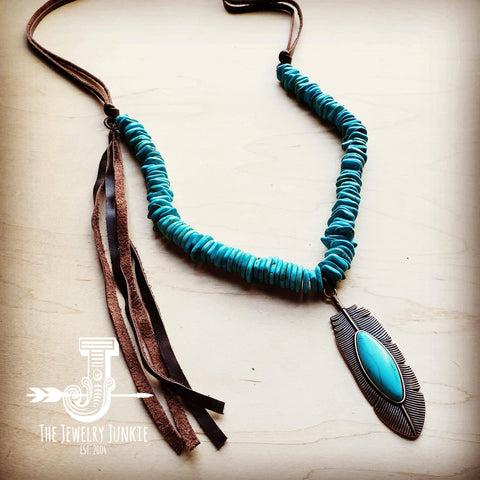 Blue Turquoise Necklace w/ Leather Tassel and Pendant 250g