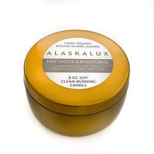 Alaskalux Driftwood & Beachgrass 8 Ounce Tin Soy Candle