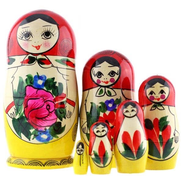 Traditional RED Nesting Dolls Set, 6 pcs/5.5" Matryoshkas
