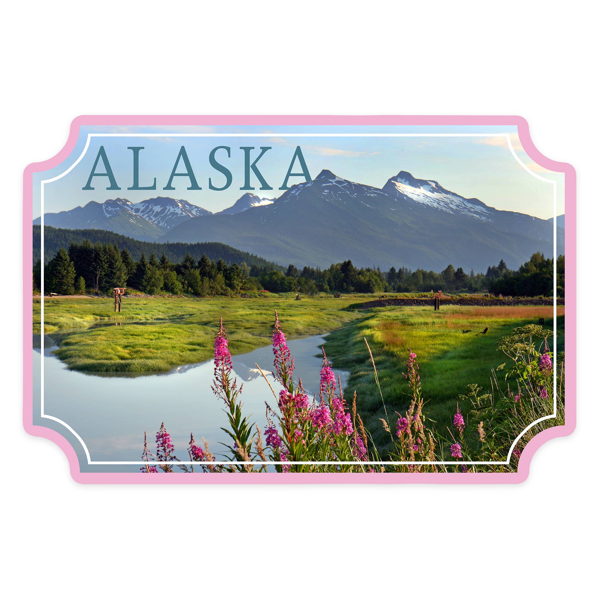 Vinyl Sticker Alaska, Mountain Wilderness and Fireweed
