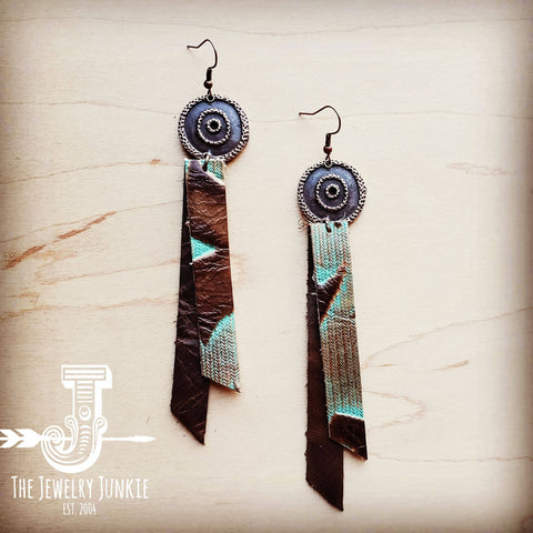 Leather Rectangle Earrings in Turquoise Laredo 204i