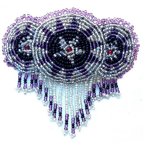 Beaded Barrette French Clip Black Rossette Fringe Beadwork