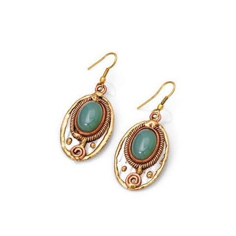 Mixed Metal and Aventurine Stone Earrings