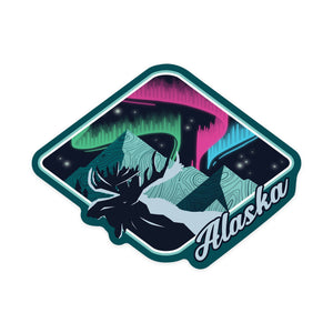 Vinyl Sticker Alaska, Northern Lights, Mountains, Moose, …