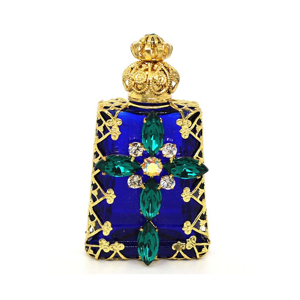 Czech Jeweled Decorative Christian Cross Perfume Oil Bottle