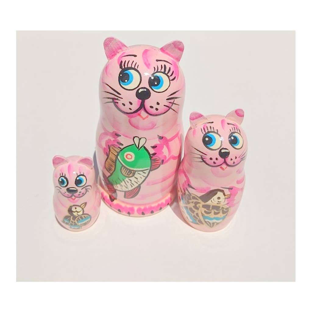 PINK Cat Nesting Dolls Set, 3 Pcs/5"