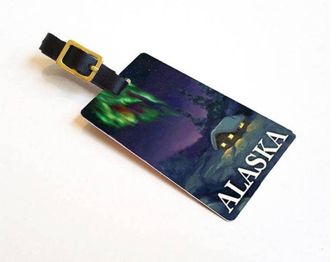 Dance Of The Aurora - Alaska Luggage Tags Featuring The Aurora Borealis Dancing Over An Alaskan Cabin In Winter