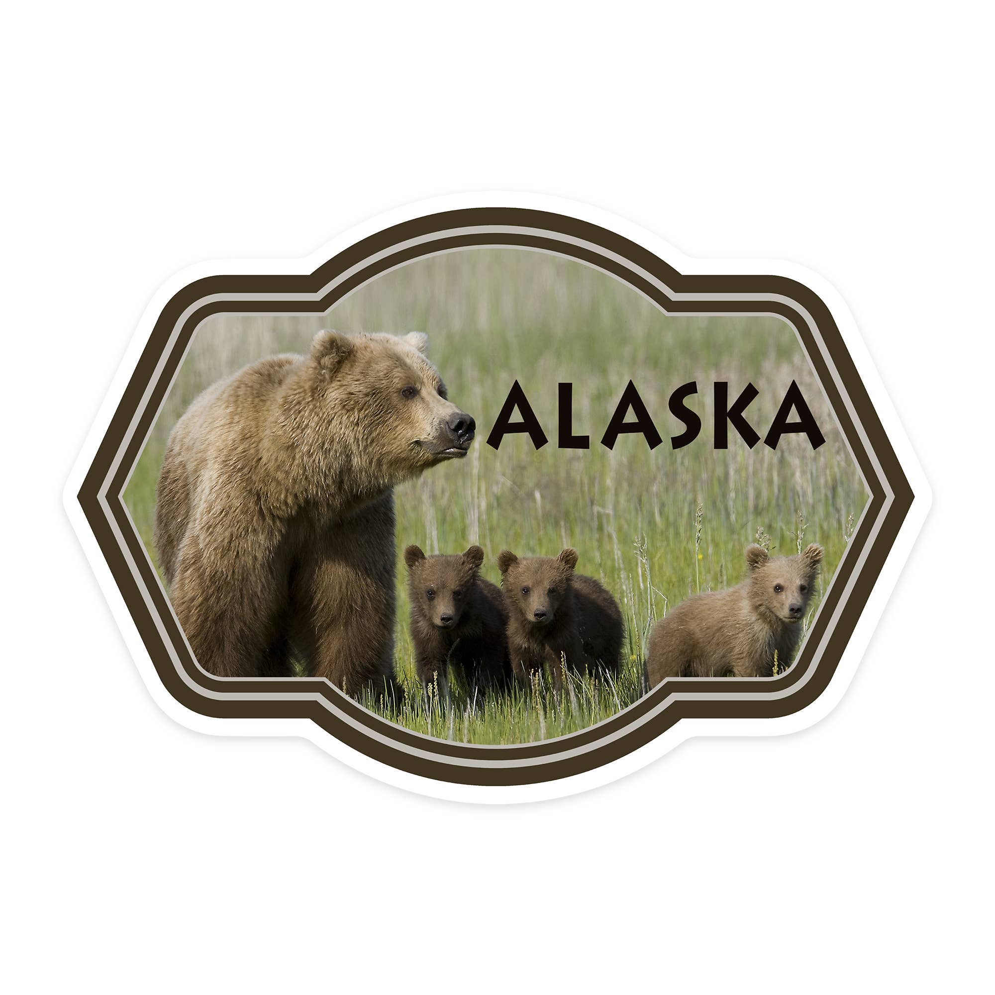 Vinyl Sticker Grizzly Bear and Cubs, Alaska