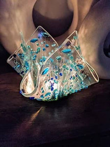 Handmade Fused Glass -  Cornflower Small Tealight