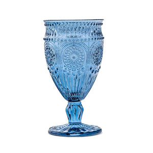 Vintage Style Pressed Glass Wine Goblet - Blue