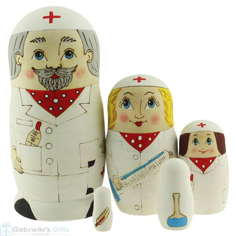 Doctor Nurse Family Nesting Dolls Set of 5 Pc Russian, 6"