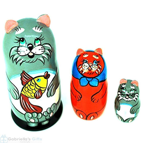 Grey Cat Nesting Dolls Set, 3 Pcs/5"