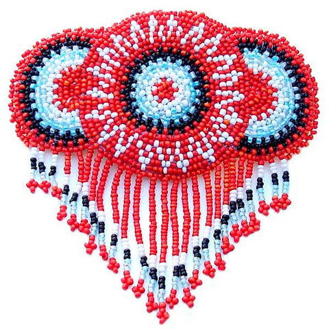 Beaded Barrette French Clip Red Rossette Fringe Beadwork