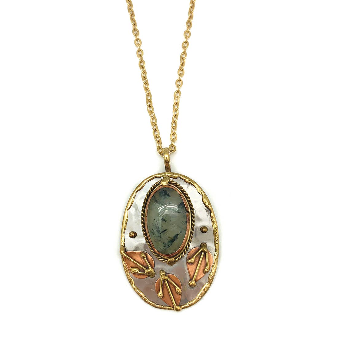 Mixed Metal and Moss Agate Stone Pendant