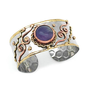 Mixed Metal Cuff Bracelet - Amethyst