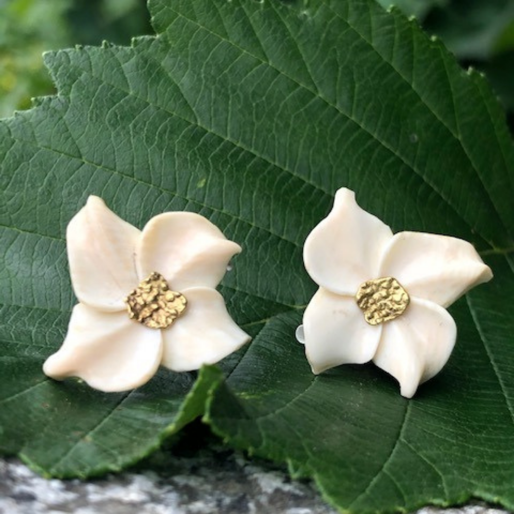 Alaskan Ivory Dogwood Flower Earrings