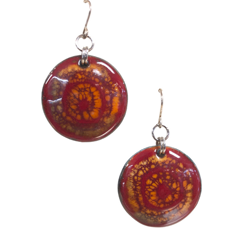Large Domed Disk Earrings - Flame