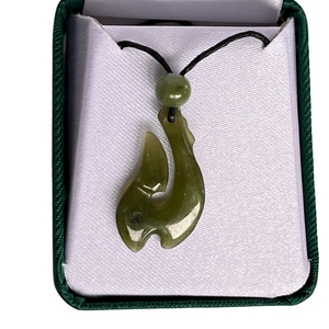 Jade Fish Hook Pendant on Black Cord