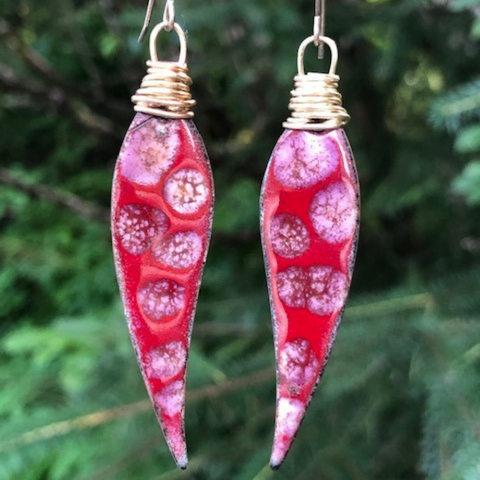 Enamel Copper Earrings - Willow Leaf