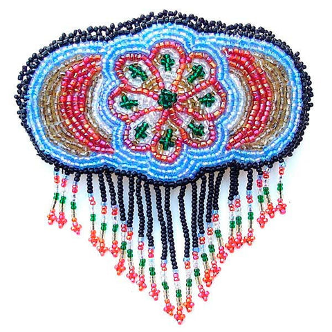 Beaded Barrette French Clip Blue Rossette Fringe Beadwork