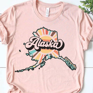Alaska Retro State Graphic Tee - Heather Peach