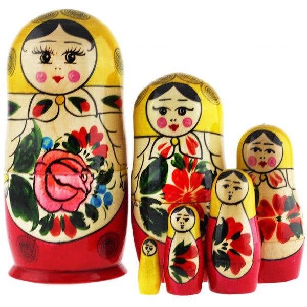 Traditional RED Nesting Dolls Set, 6 pcs /5" Matryoshkas