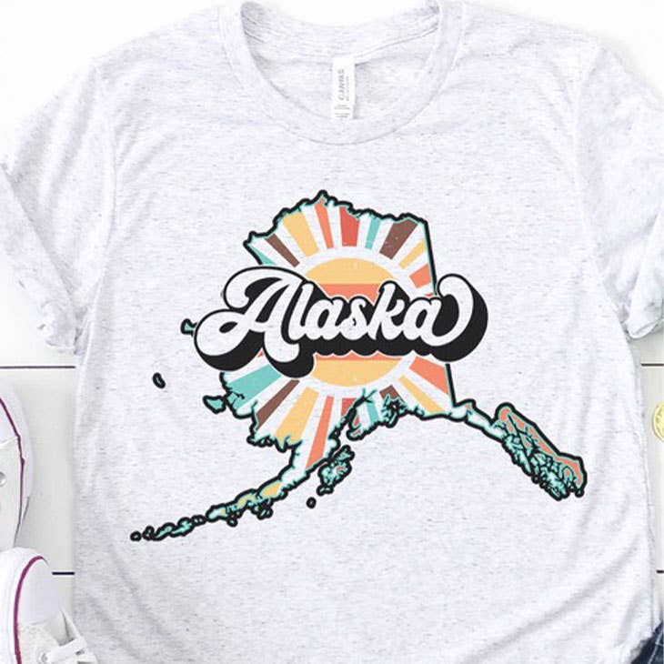 Alaska Retro State Graphic Tee - Ash Grey