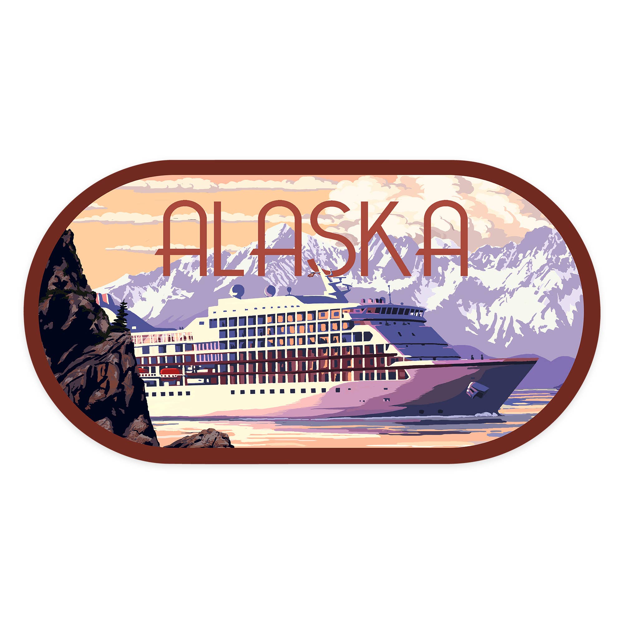 Vinyl Sticker Alaska, Cruise Ship and Sunset