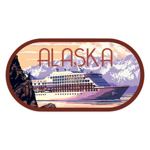 Vinyl Sticker Alaska, Cruise Ship and Sunset
