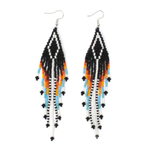 Handmade Beaded Native Style Black Multi-Color Hook Earrings