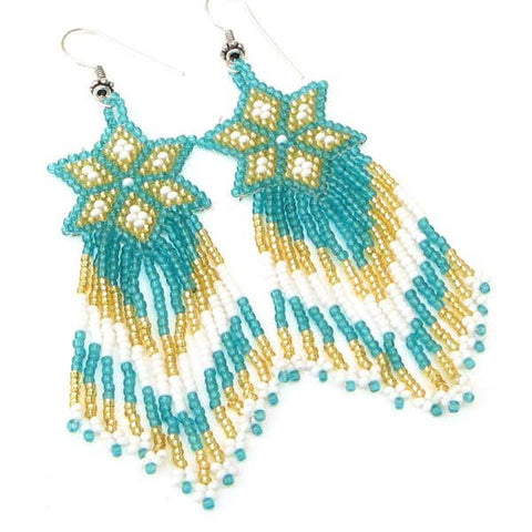 Handmade Beaded Sea Green Seed Bead Big Earrings