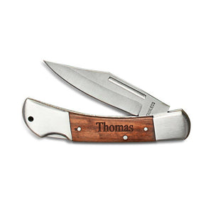 Wood Handled Locking Blade Pocket Knife – Monogram Engraved