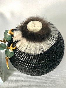 5" ROUND HAND WOVEN GRASS BASKET WITH LID - BLACK