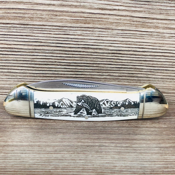 SCRIMSHAW CANOE FOLDING KNIFE - LARGE