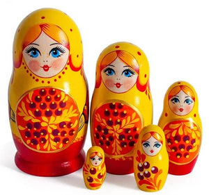 SMALL YELLOW Nesting Dolls Set, 5 Pcs/4.2"