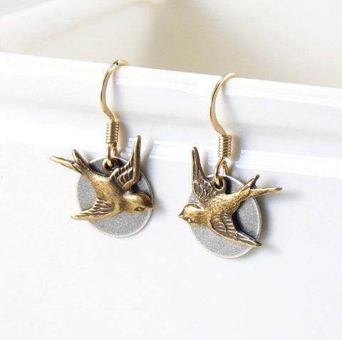 Brass Earrings - Swallow