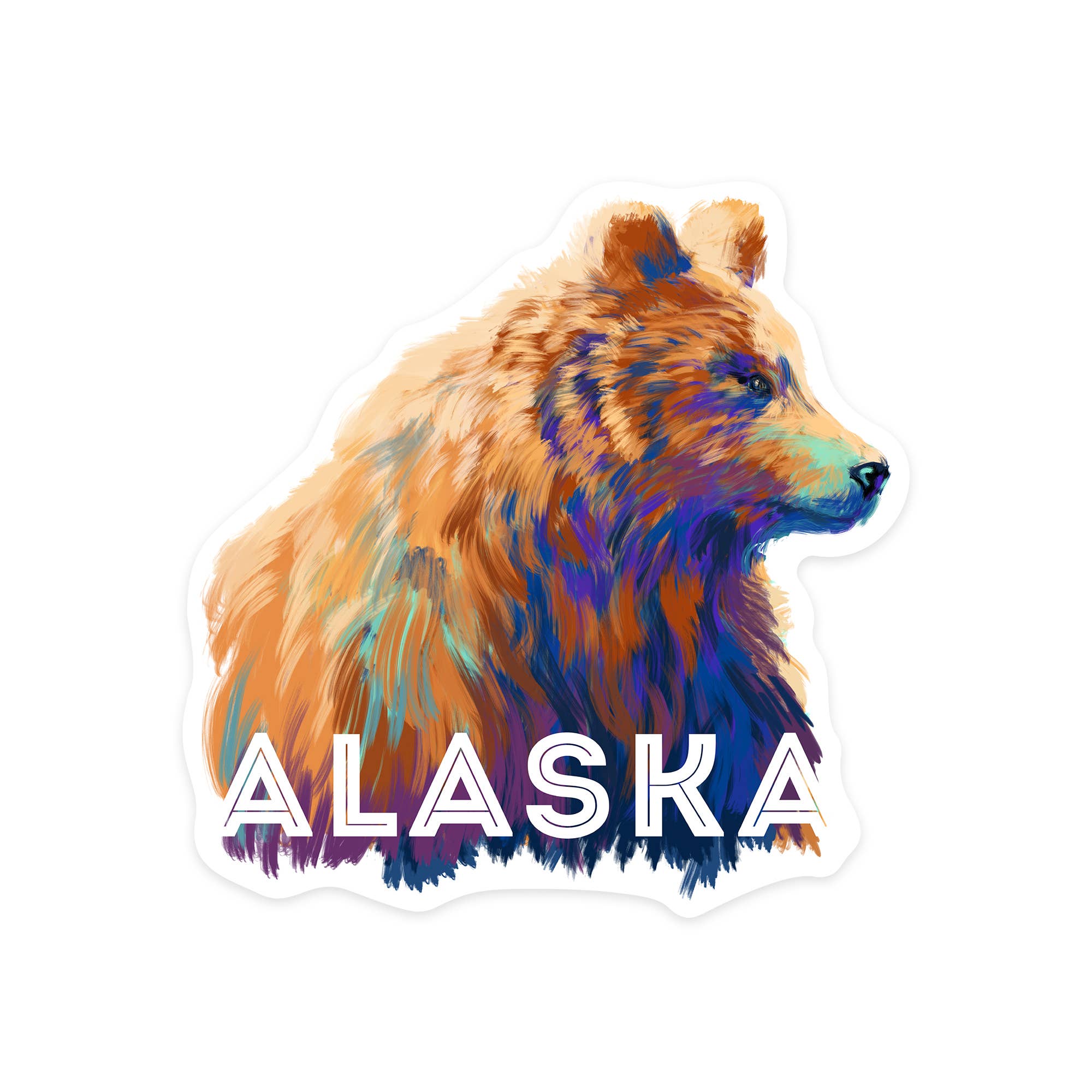 Vinyl Sticker Alaska, Grizzly Bear, Vivid Watercolor