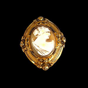 Cameo Scarf Clip with Gold Toned Filigree Border